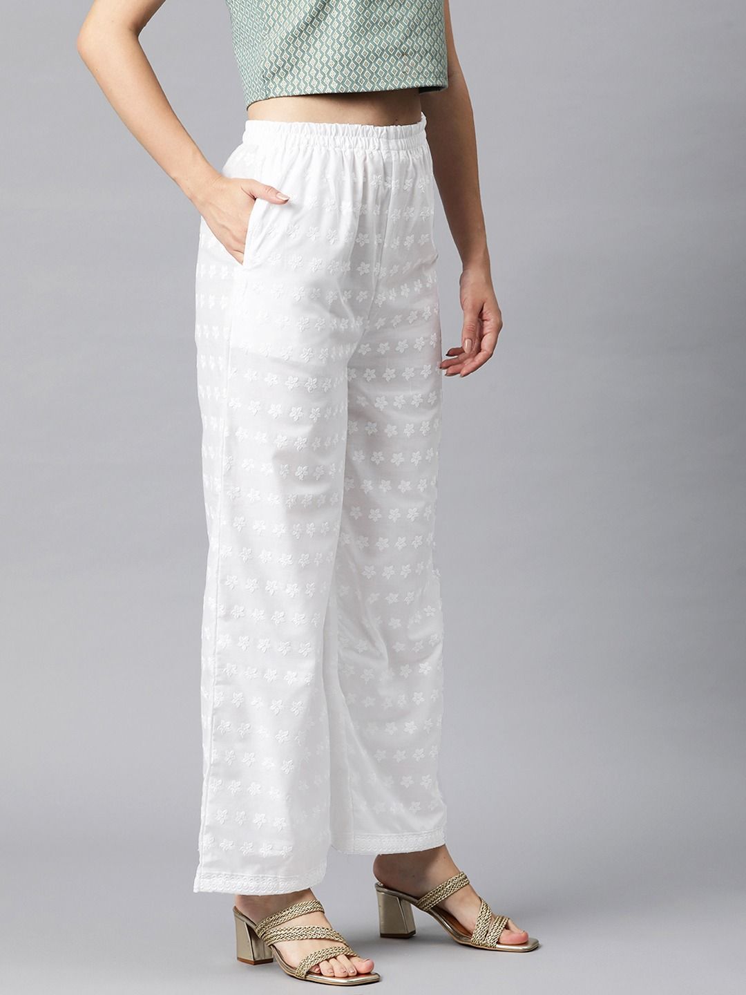 Cotton Fabric White Color Palazzo