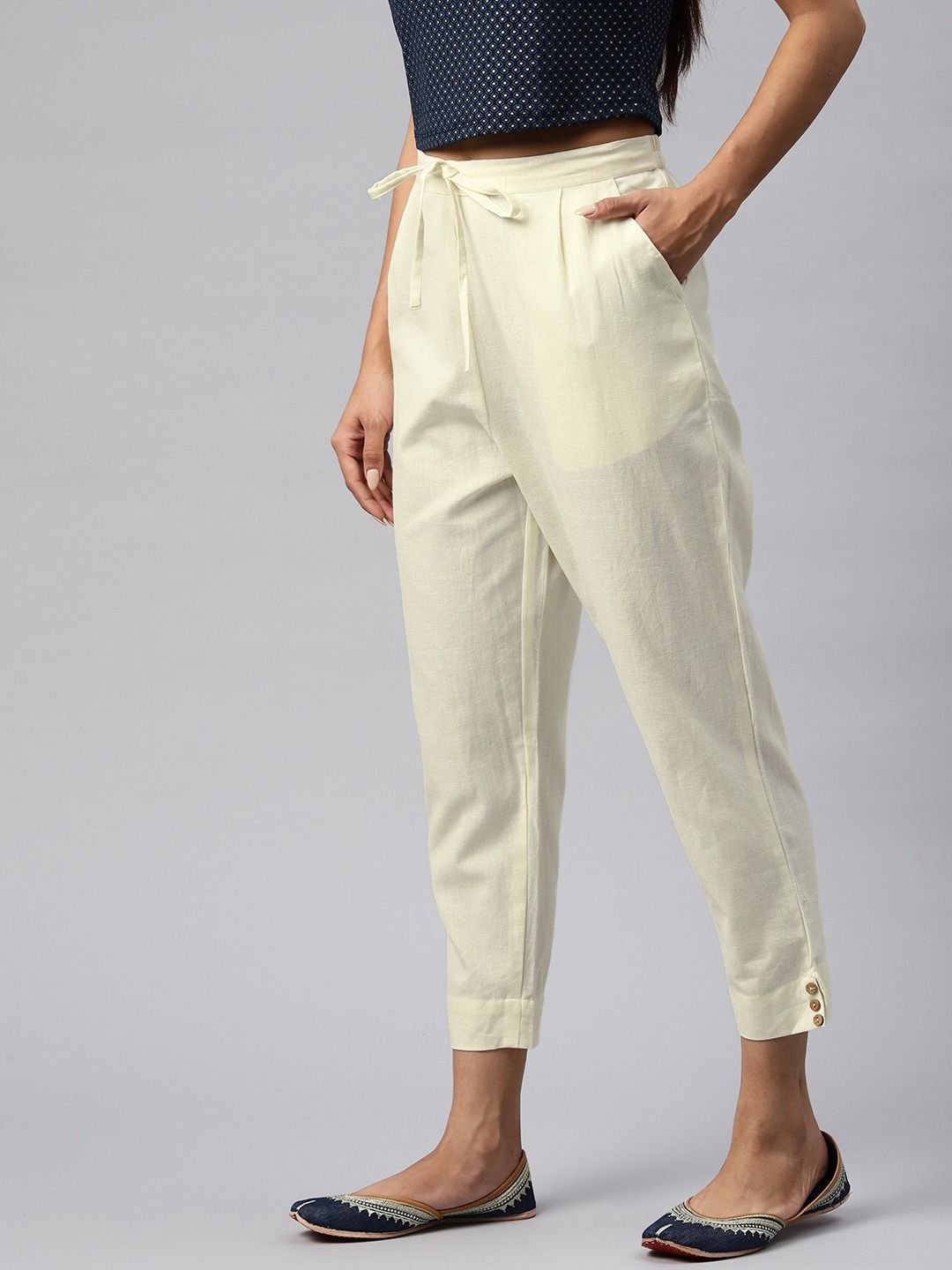 Cotton Fabric Cream Color Palazzo