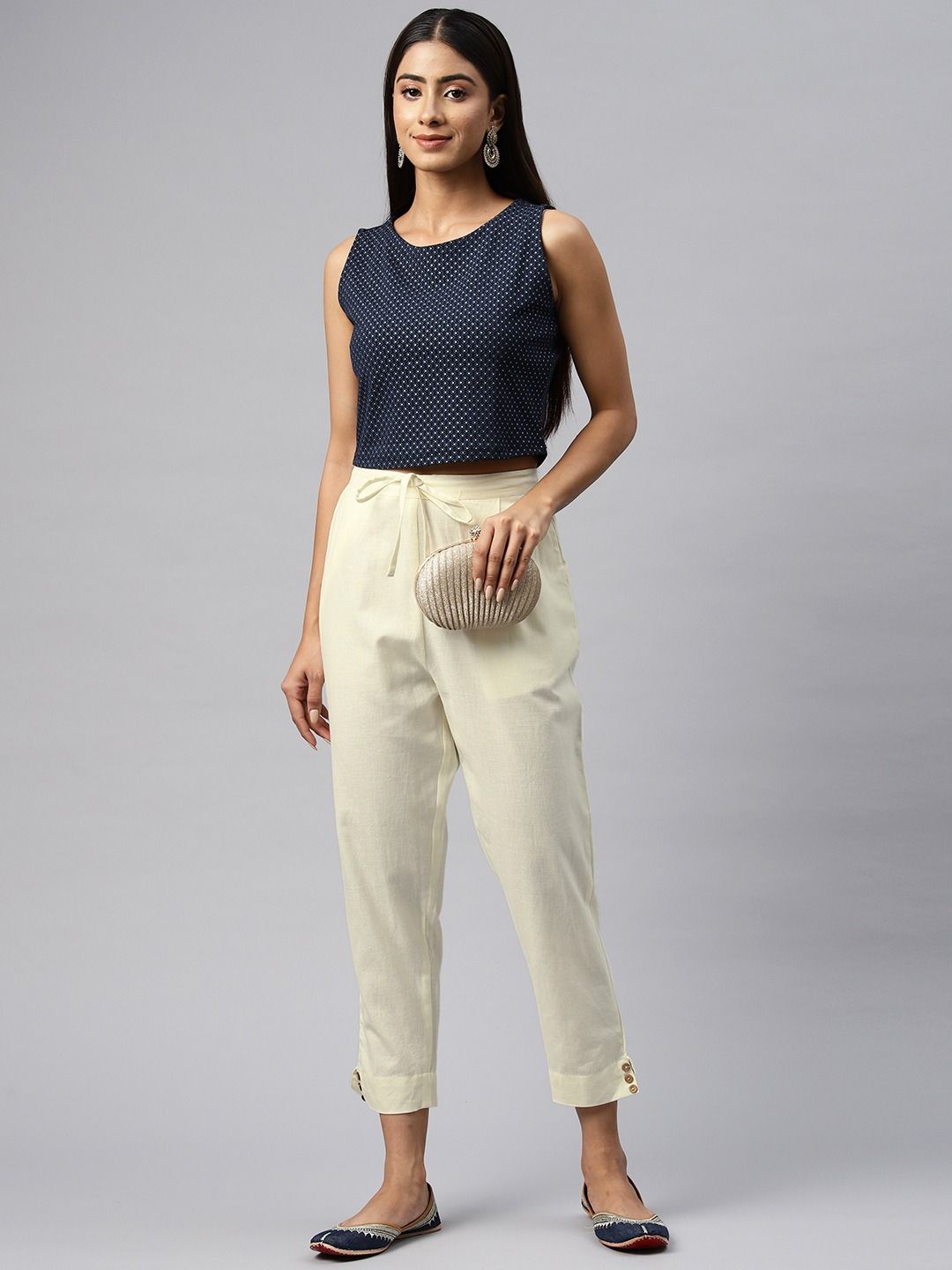 Cotton Fabric Cream Color Palazzo