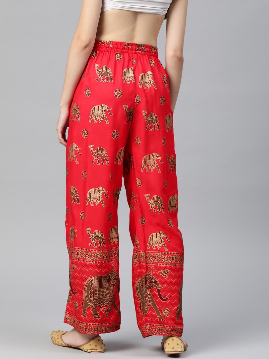 Straight Style Cotton Fabric Red Color Palazzo