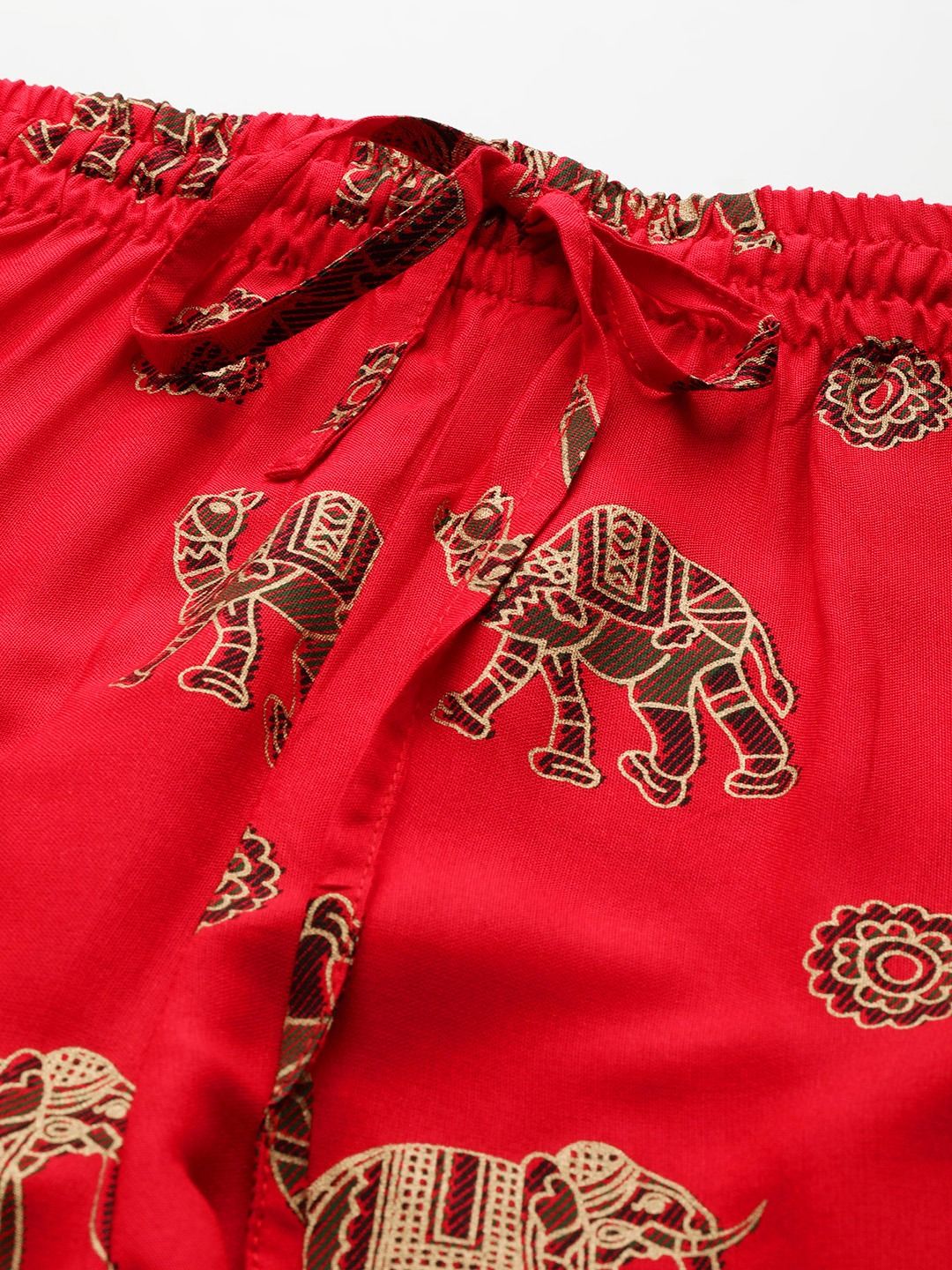 Straight Style Cotton Fabric Red Color Palazzo