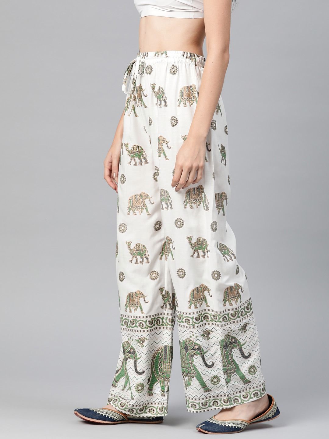 Straight Style Cotton Fabric White Color Palazzo