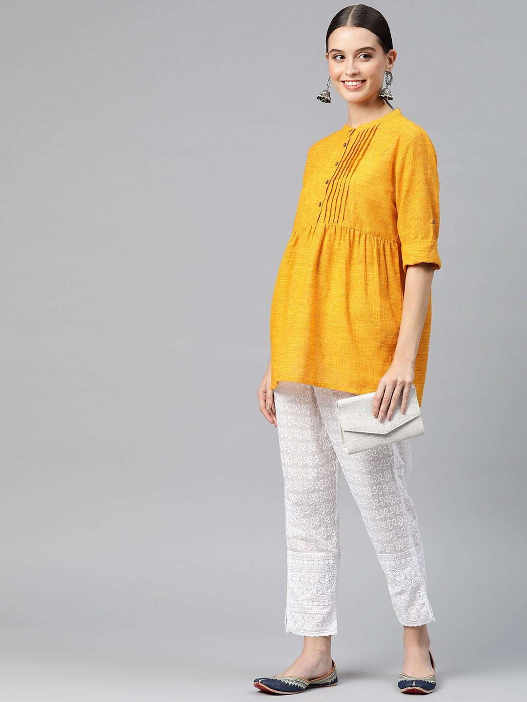 Straight Style Cotton Fabric White Color Palazzo