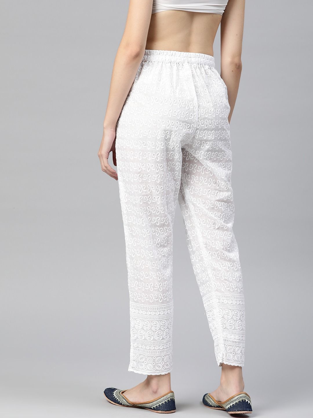 Straight Style Cotton Fabric White Color Palazzo