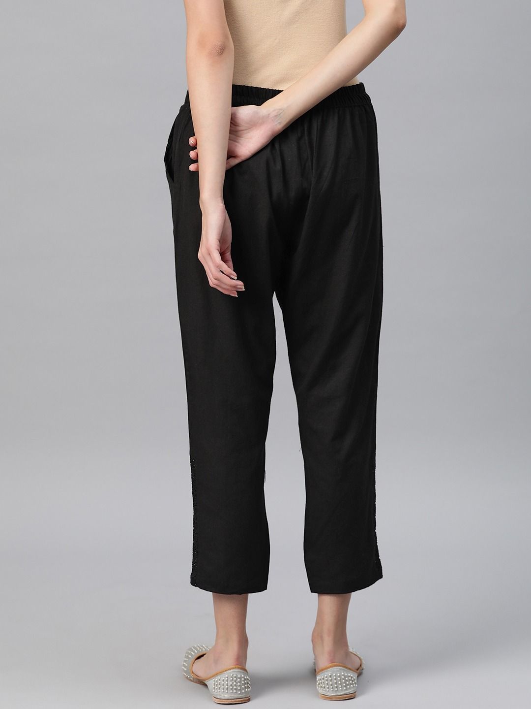 Straight Style Cotton Fabric Black Color Palazzo