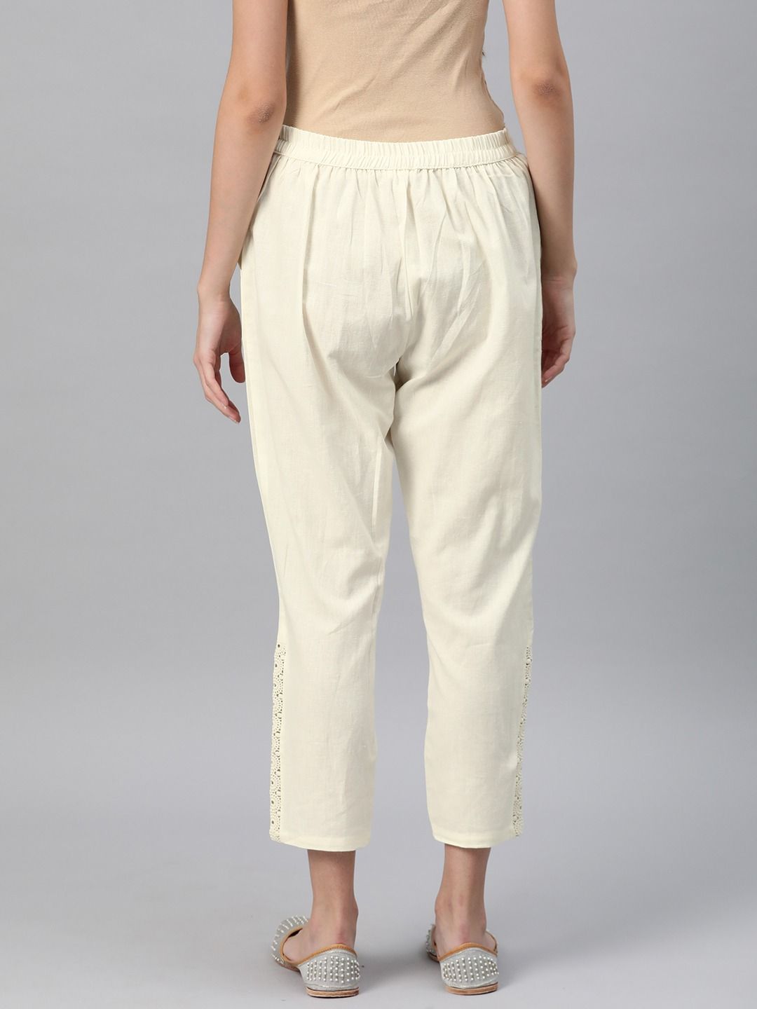 Straight Style Cotton Fabric Off White Color Palazzo