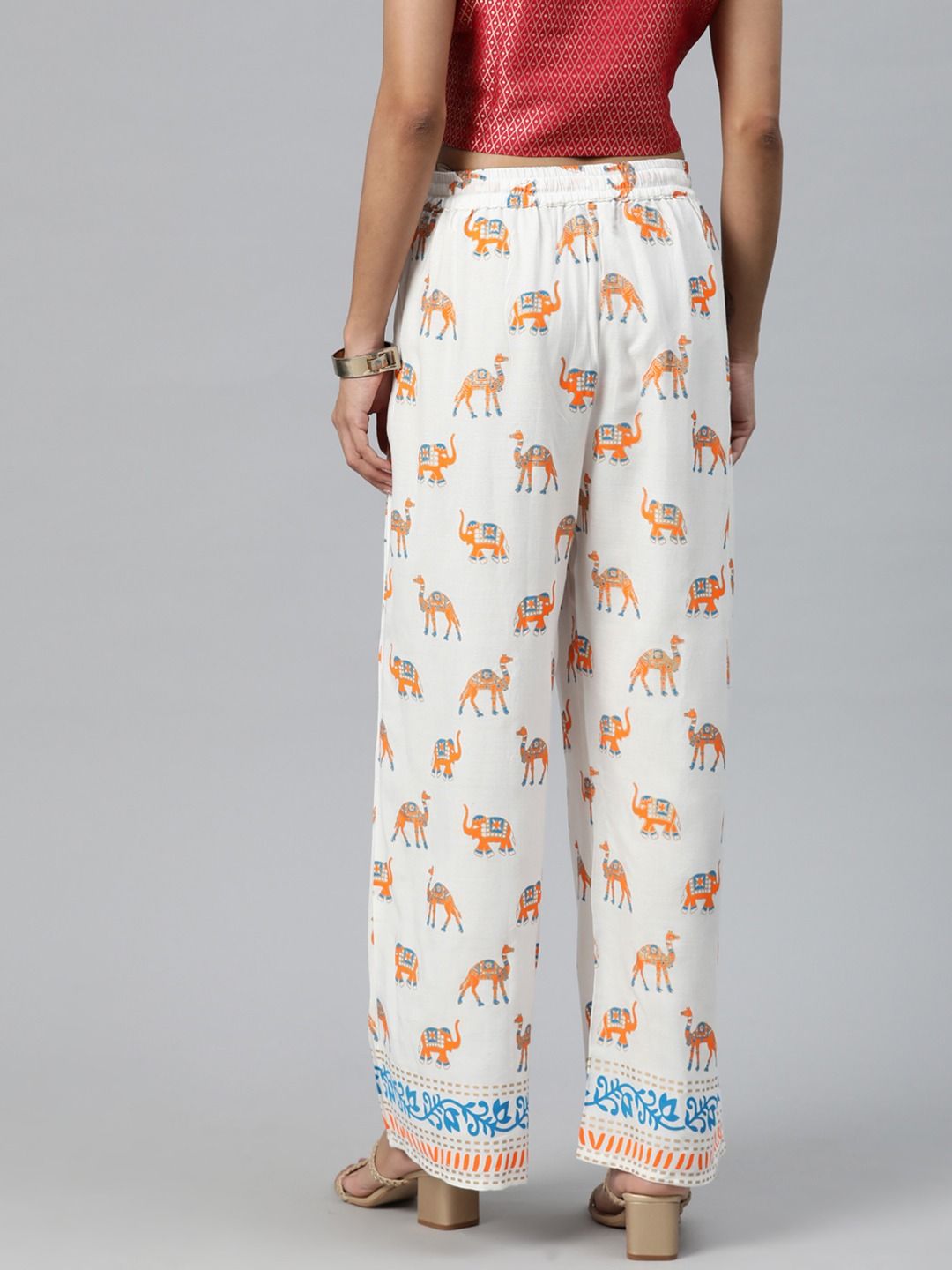 Straight Style Rayon Fabric White Color Printed Palazzo