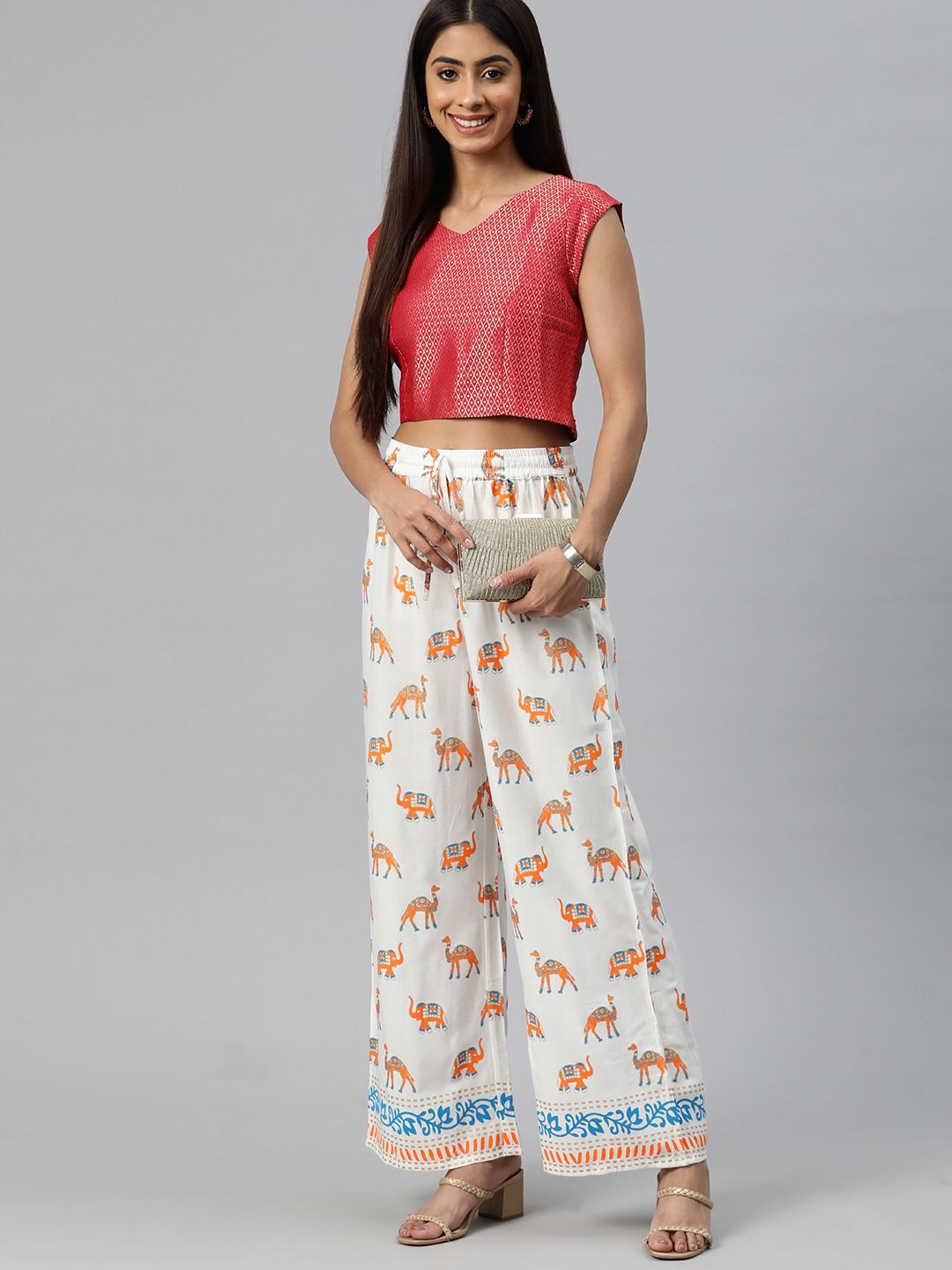 Straight Style Rayon Fabric White Color Printed Palazzo