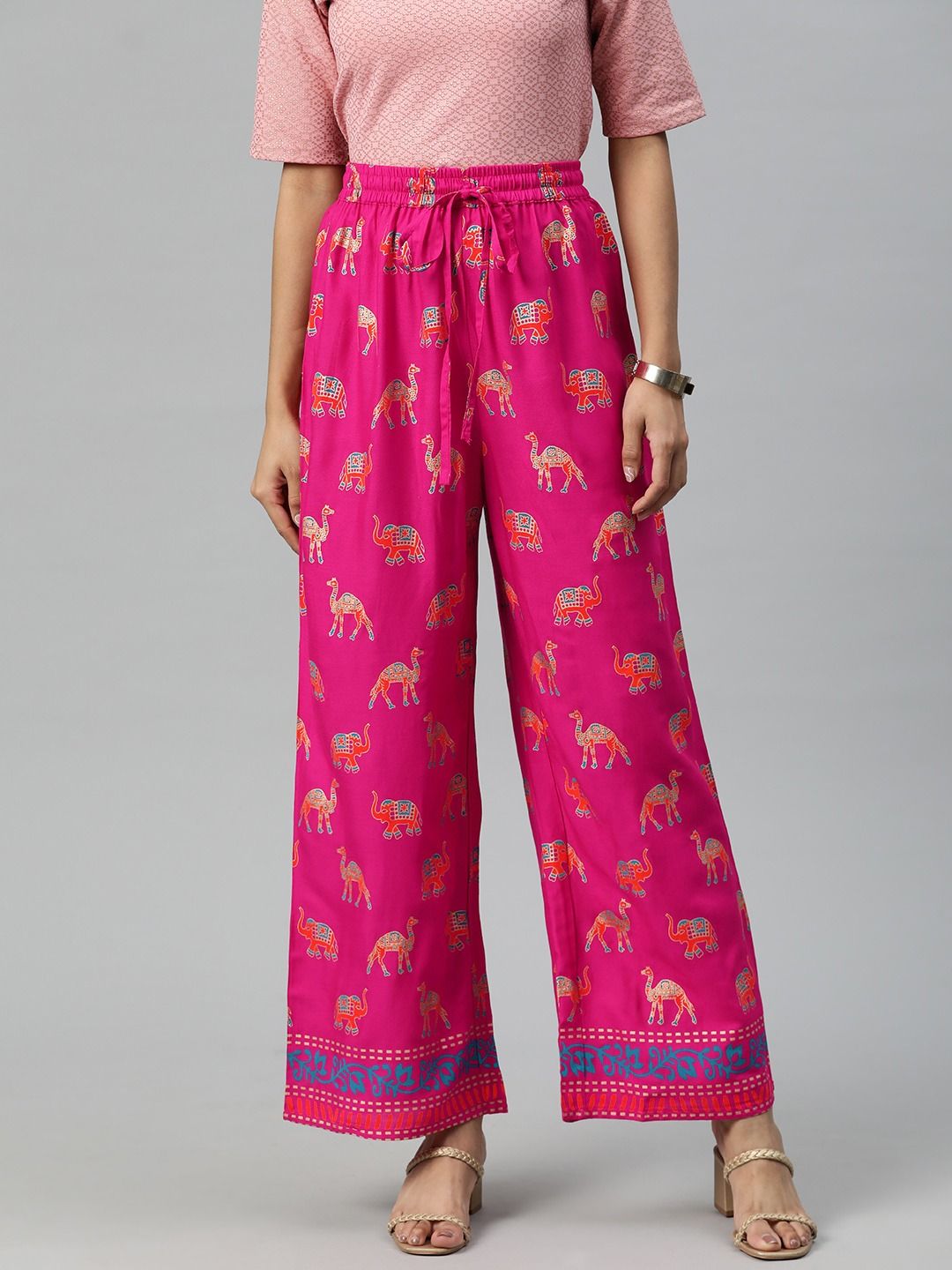Straight Style Rayon Fabric Magenta Color Printed Palazzo