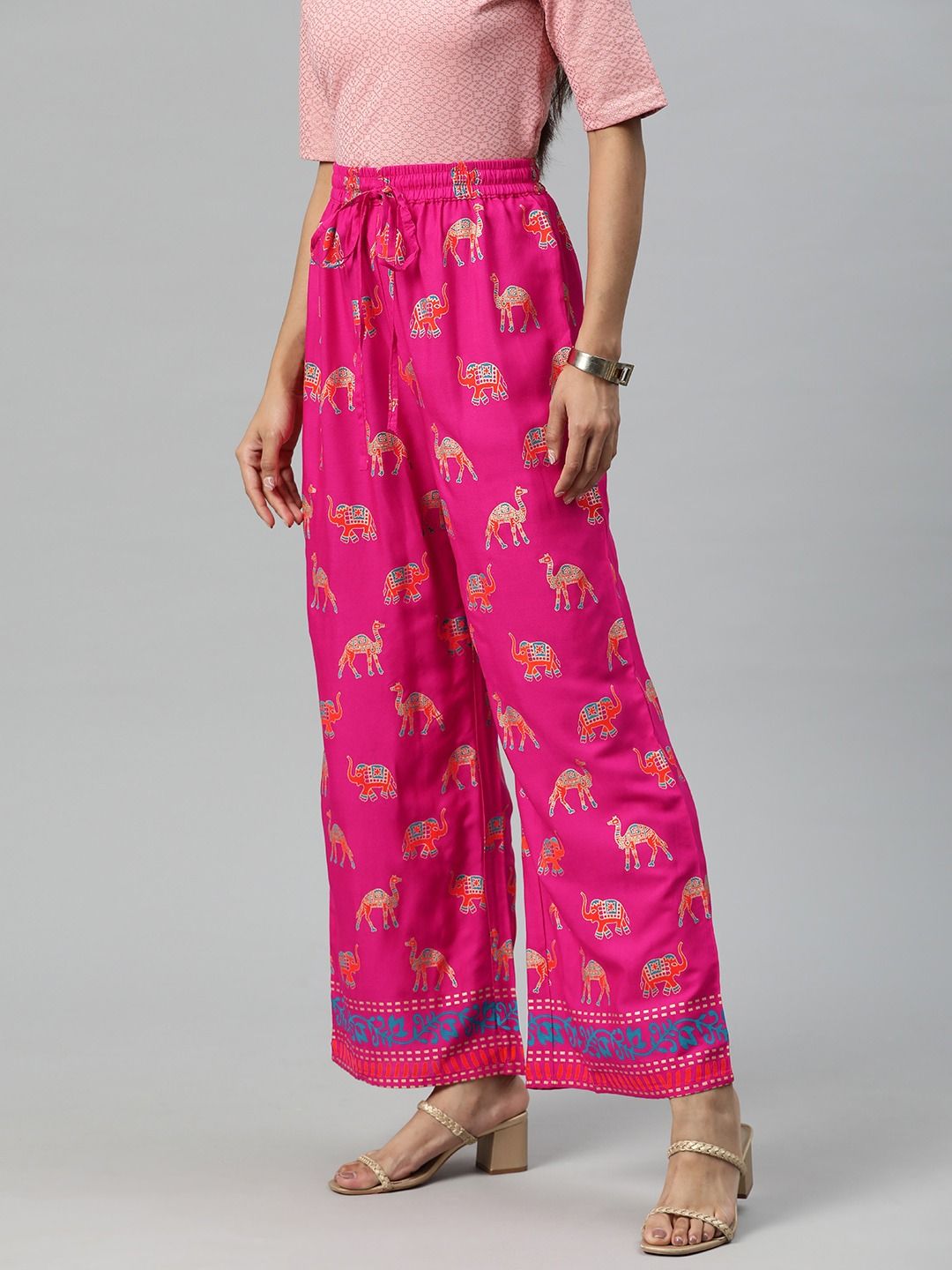 Straight Style Rayon Fabric Magenta Color Printed Palazzo