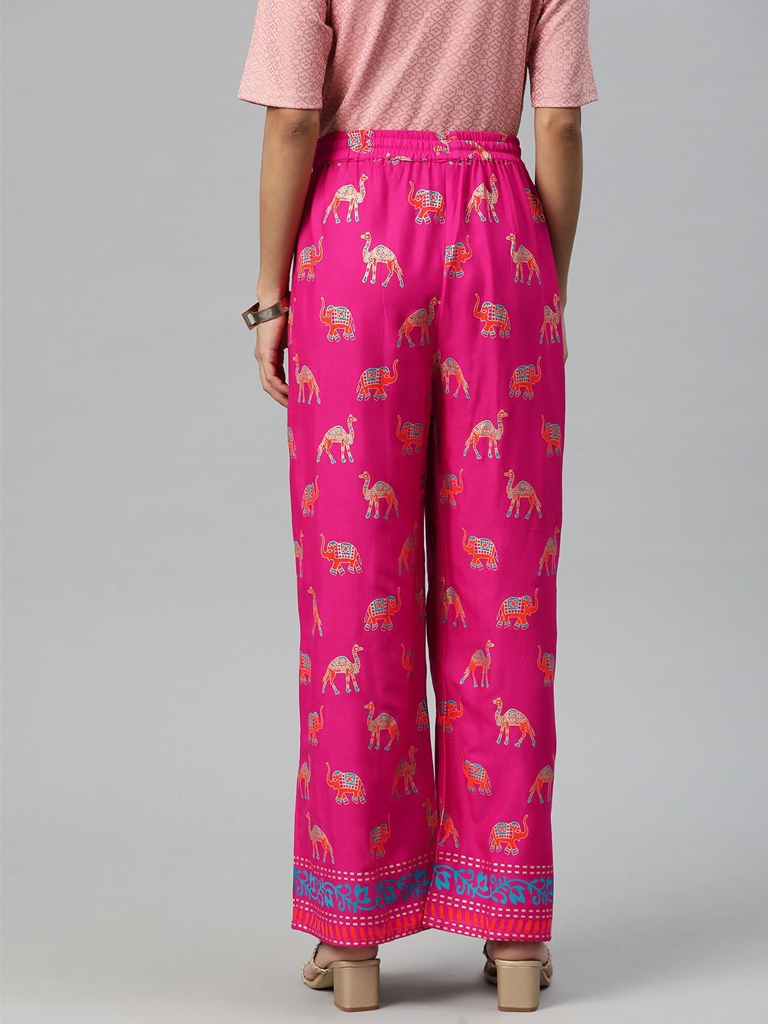 Straight Style Rayon Fabric Magenta Color Printed Palazzo