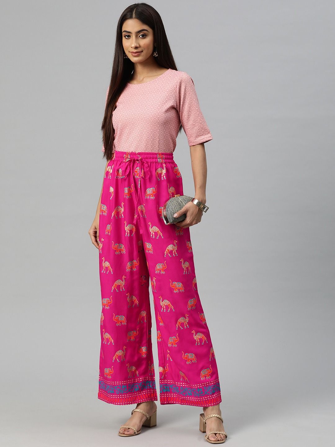 Straight Style Rayon Fabric Magenta Color Printed Palazzo