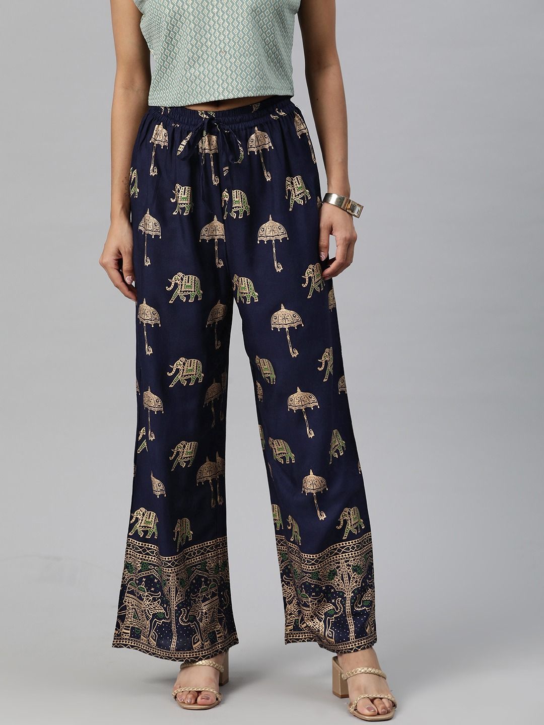 Straight Style Rayon Fabric Blue Color Printed Palazzo