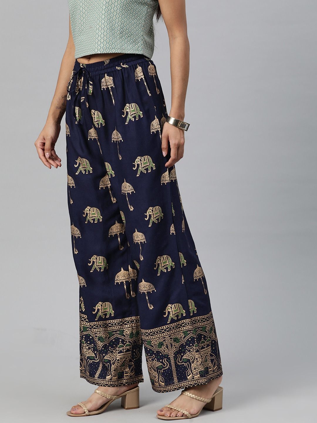 Straight Style Rayon Fabric Blue Color Printed Palazzo