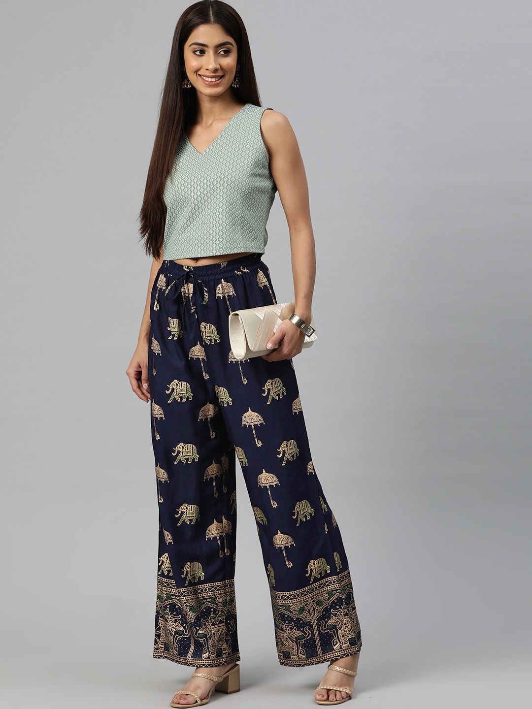 Straight Style Rayon Fabric Blue Color Printed Palazzo