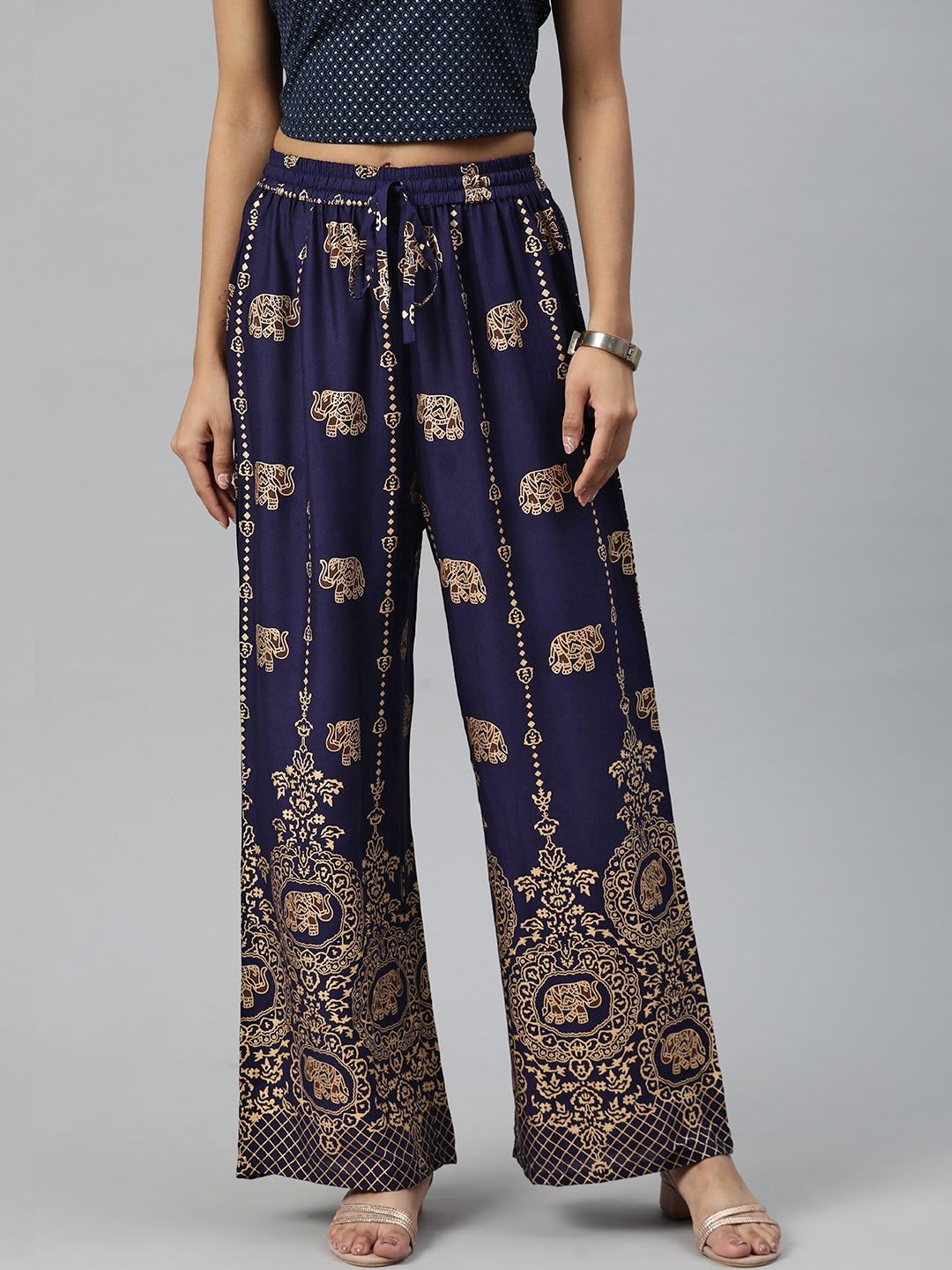 Straight Style Rayon Fabric Blue Color Printed Palazzo