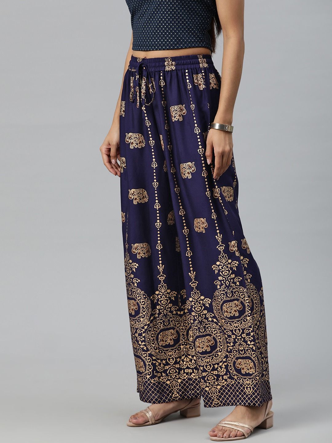 Straight Style Rayon Fabric Blue Color Printed Palazzo
