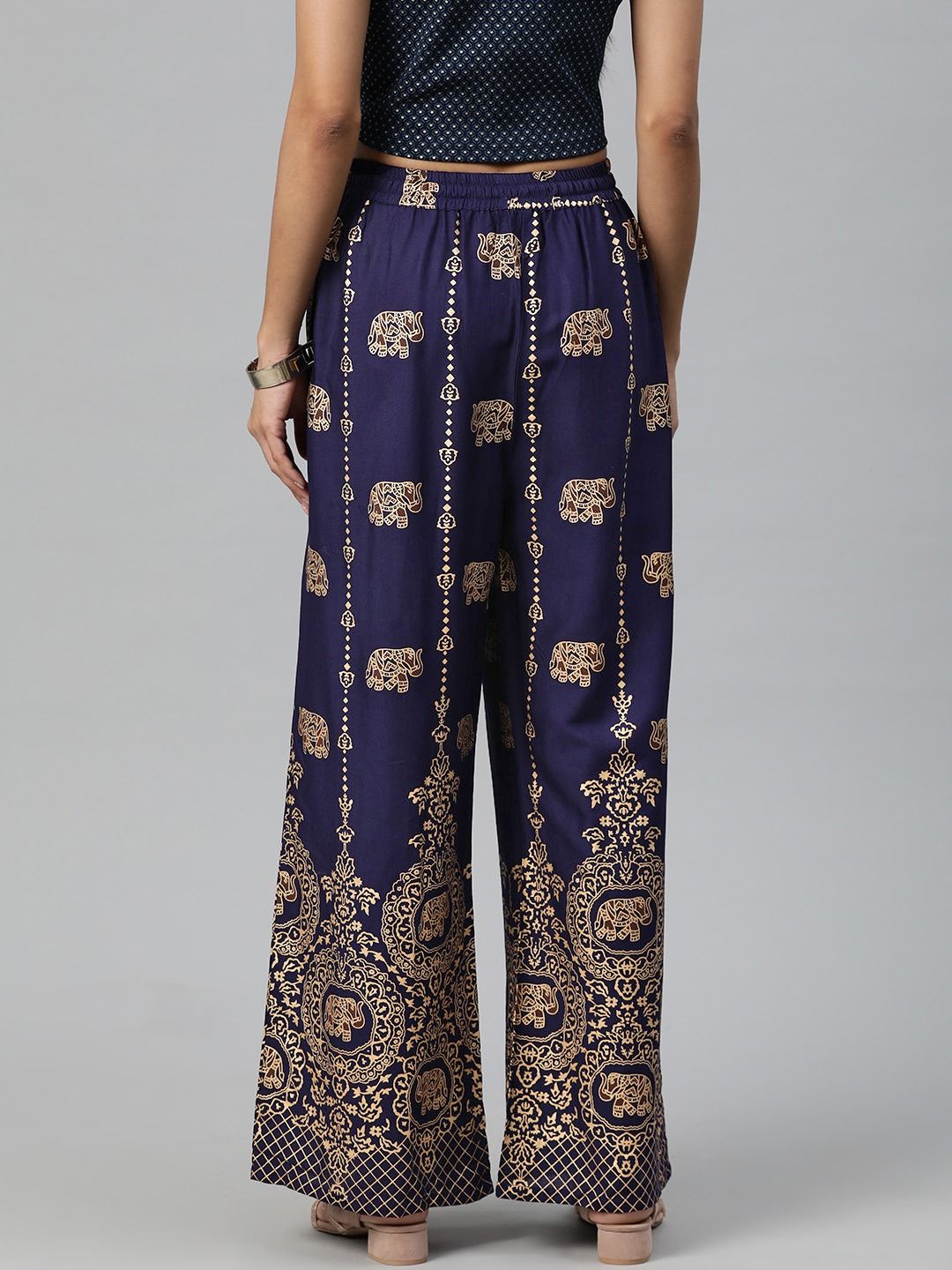 Straight Style Rayon Fabric Blue Color Printed Palazzo
