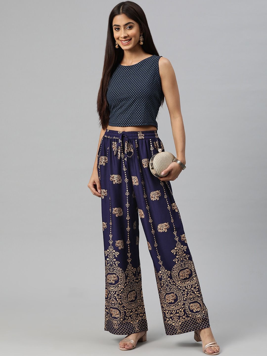 Straight Style Rayon Fabric Blue Color Printed Palazzo