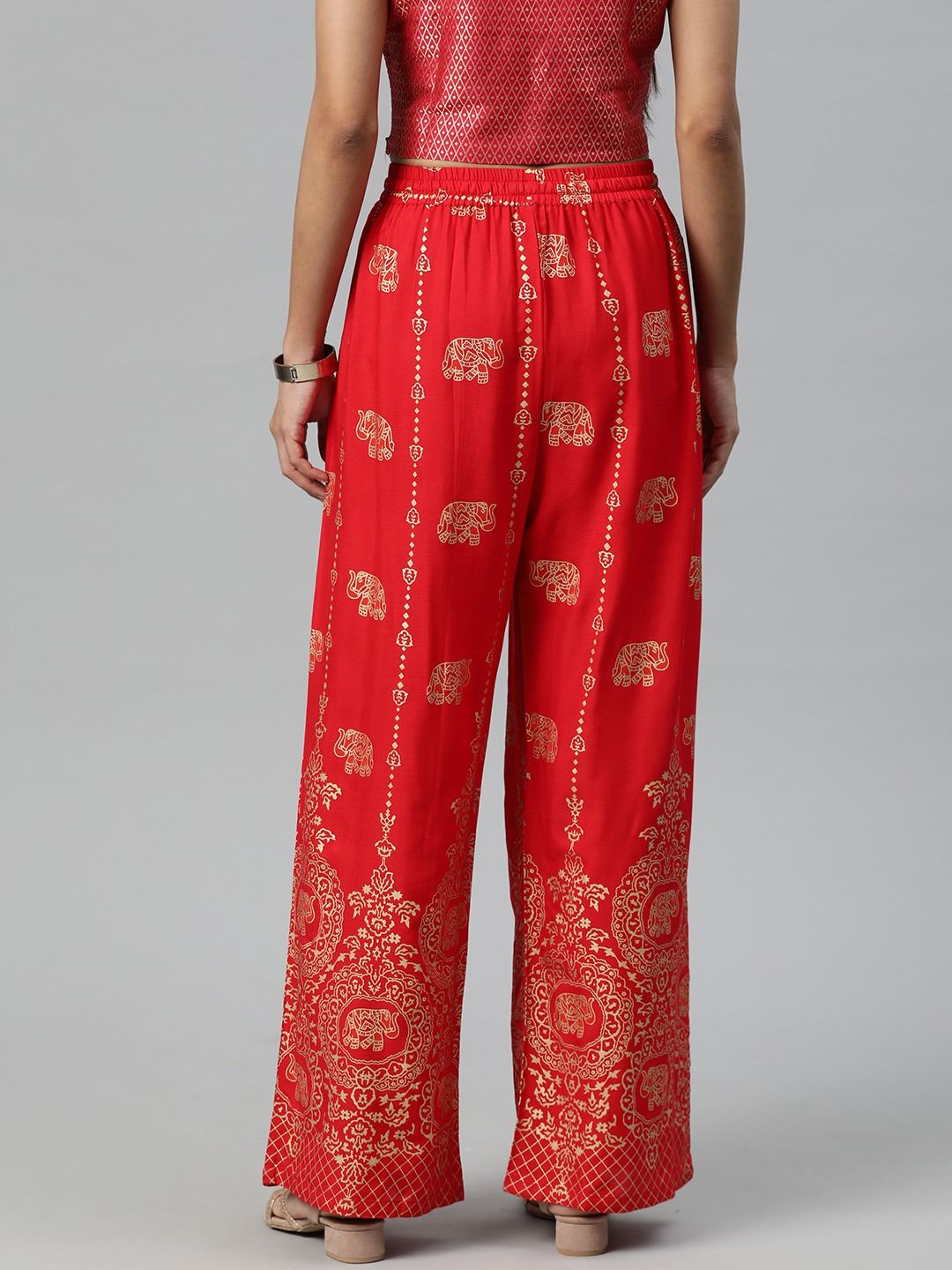 Straight Style Rayon Fabric Red Color Printed Palazzo