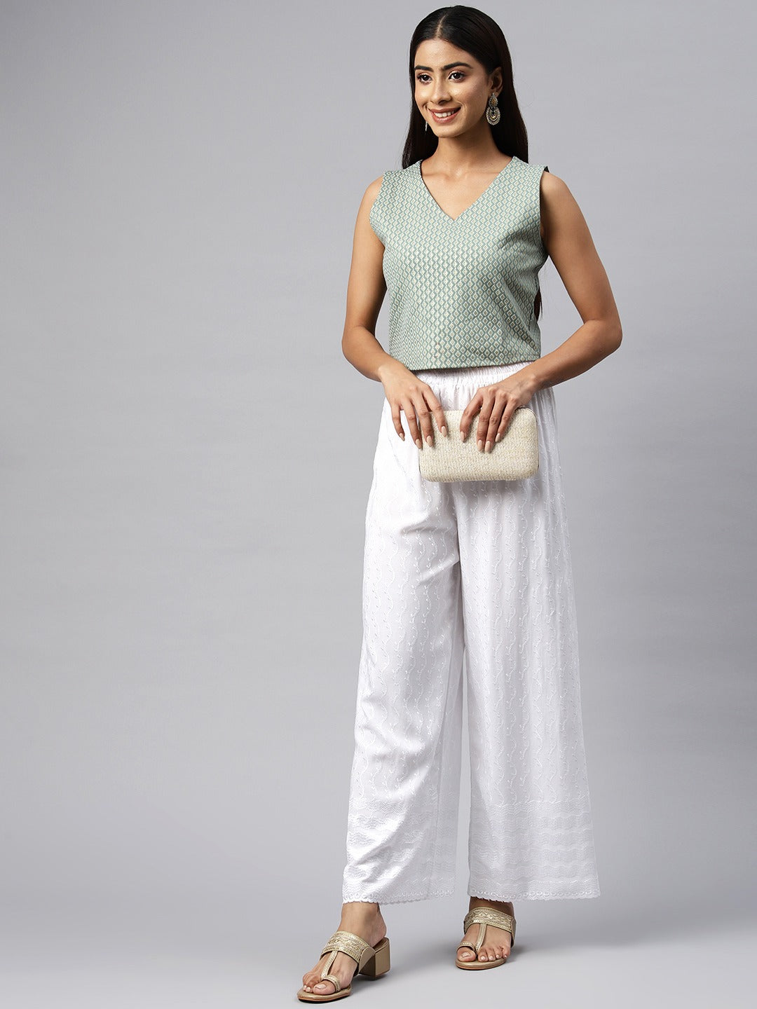 Rayon Fabric White Color Palazzo