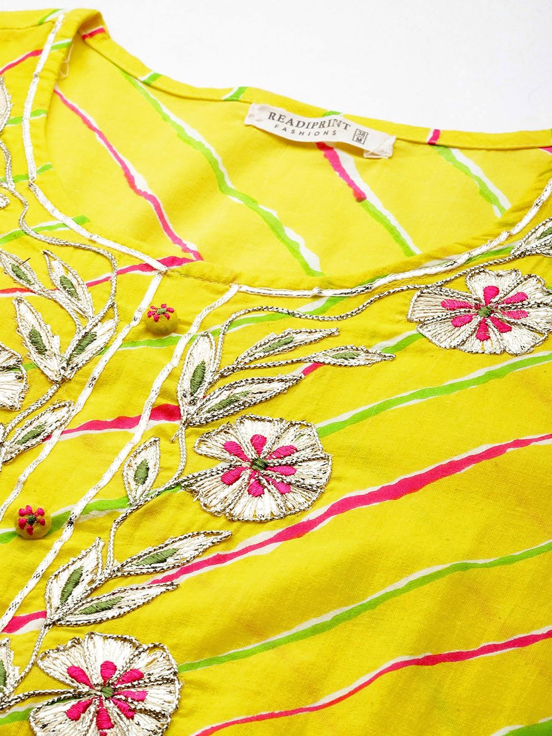Straight Style Cotton Fabric Yellow Color Kurti