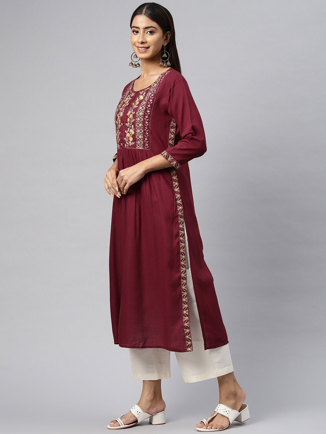 Naira Style Rayon Fabric Maroon Color Kurti
