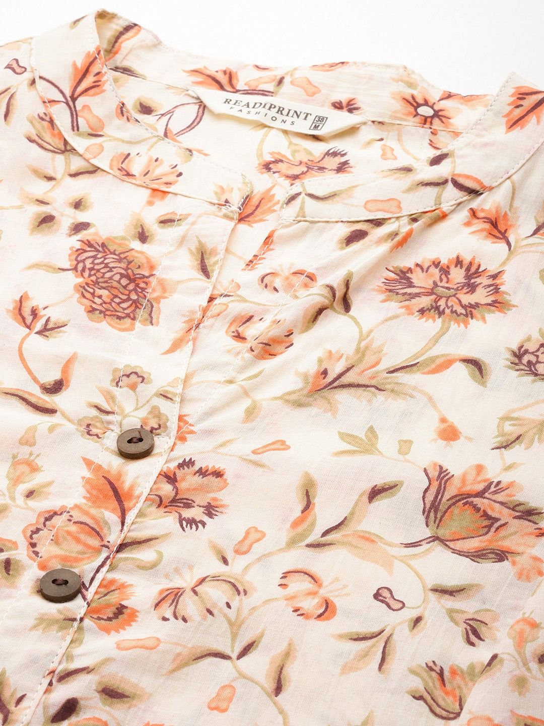A-Line Style Cotton Fabric Peach Color Kurti