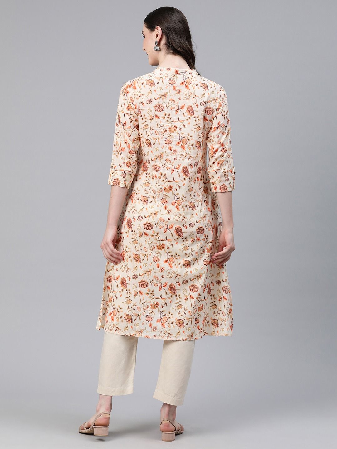 A-Line Style Cotton Fabric Peach Color Kurti