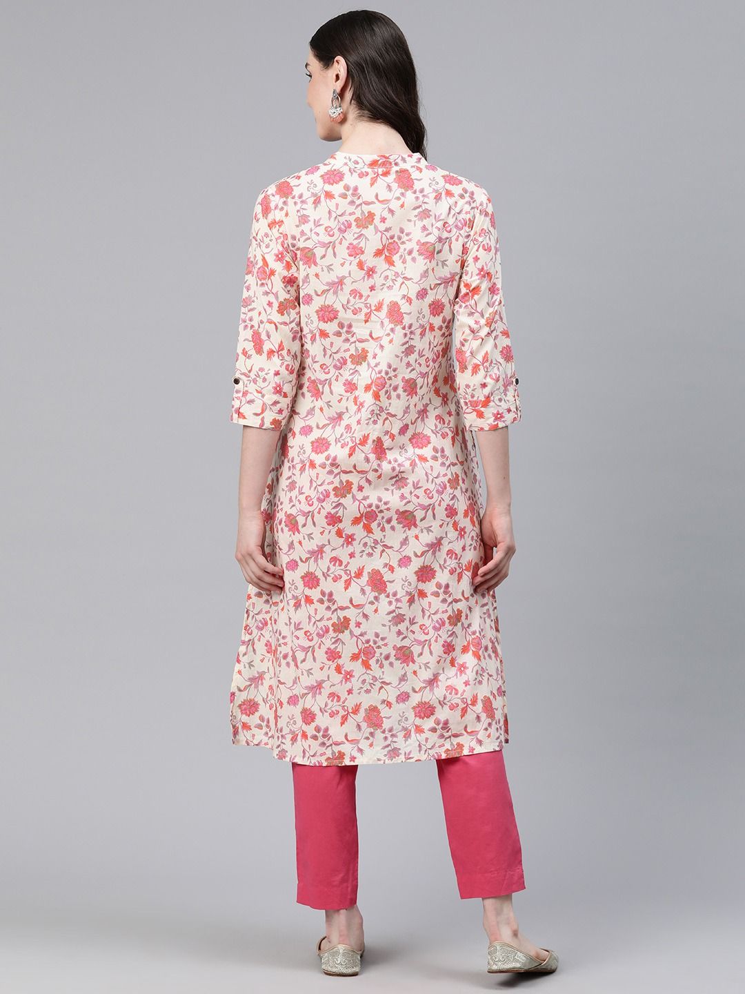 A-Line Style Cotton Fabric Pink Color Kurti