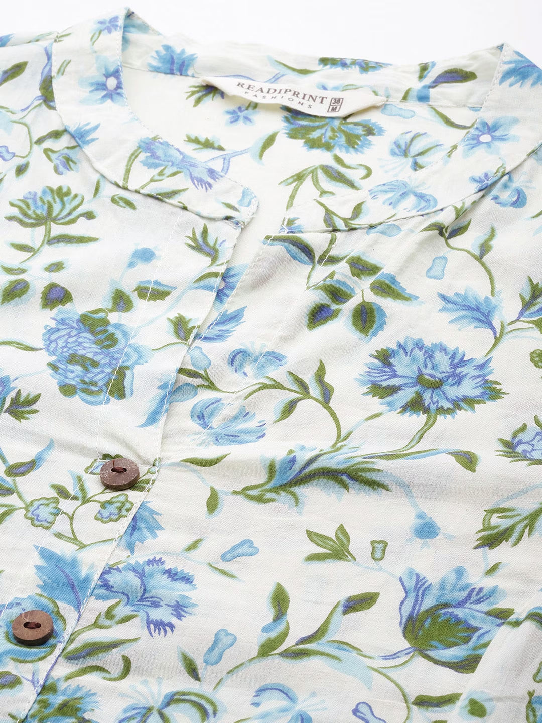 A-Line Style Cotton Fabric Blue Color Kurti