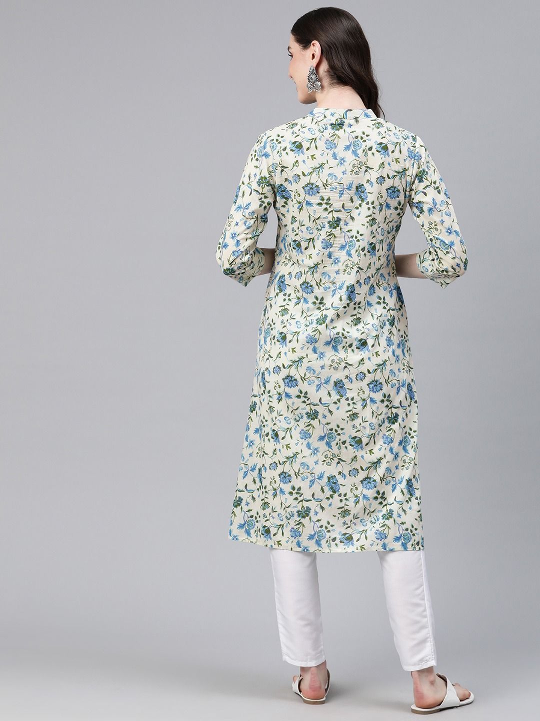 A-Line Style Cotton Fabric Blue Color Kurti