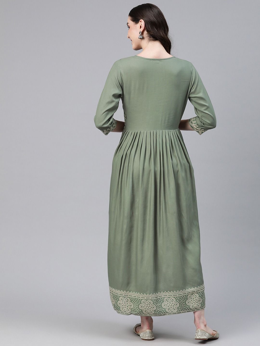 Anarkali Style Rayon Fabric Olive Green Color Kurti