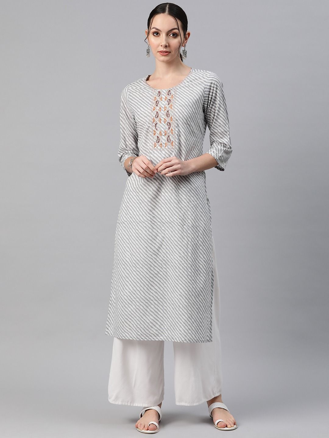 Straight Style Cotton Fabric Grey Color Kurti