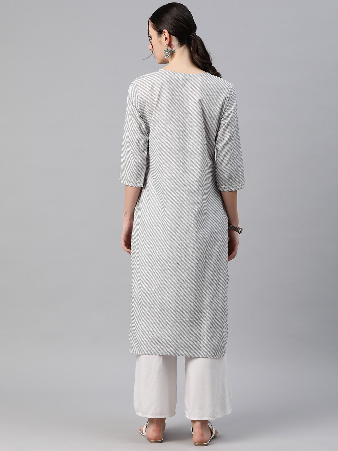 Straight Style Cotton Fabric Grey Color Kurti