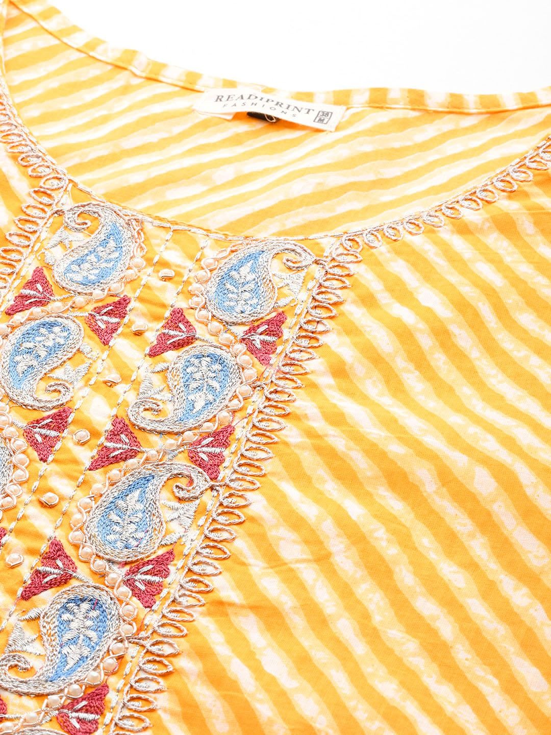 Straight Style Cotton Fabric Yellow Color Kurti