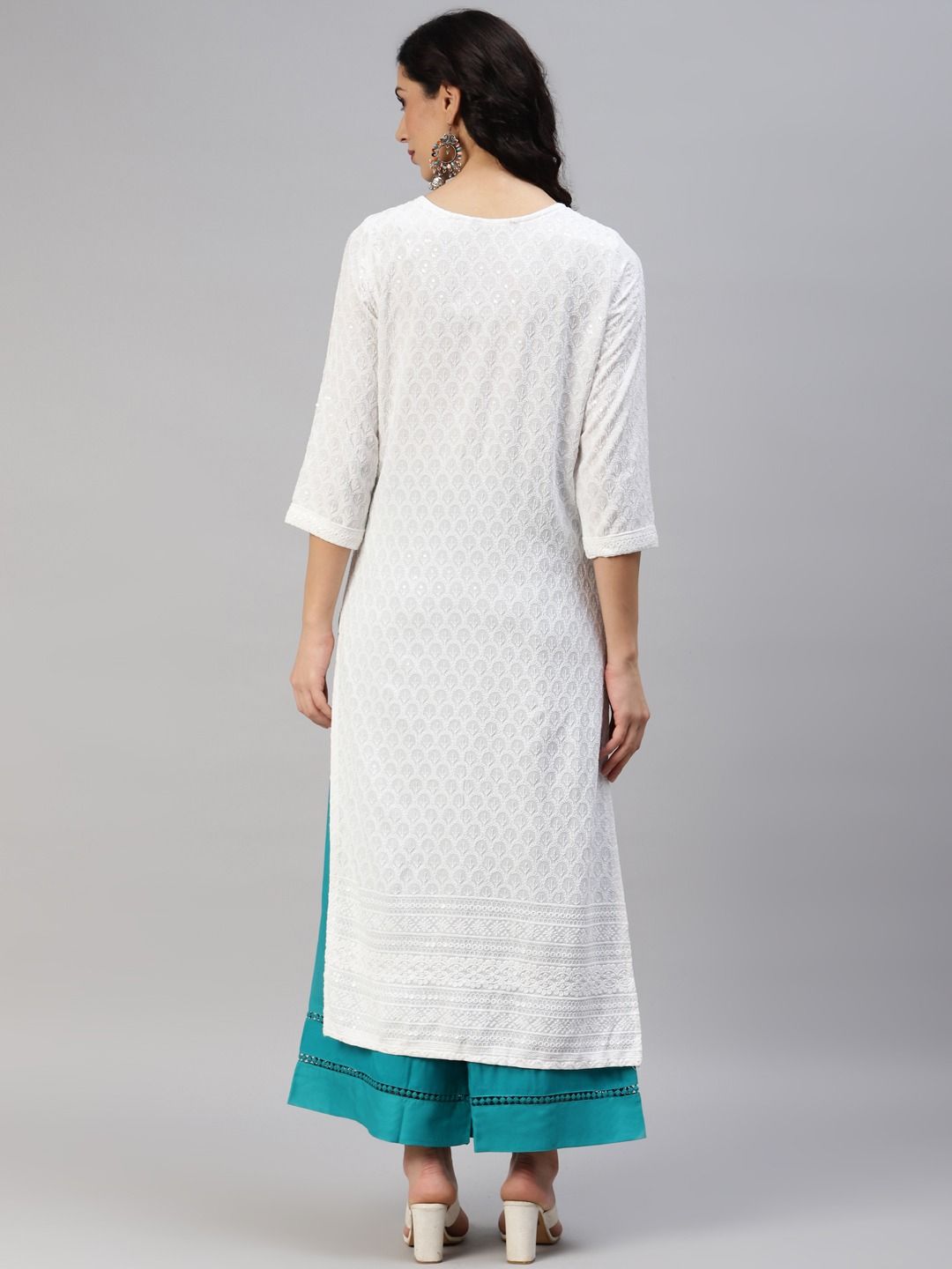 Straight Style Cotton Fabric White Color Kurta
