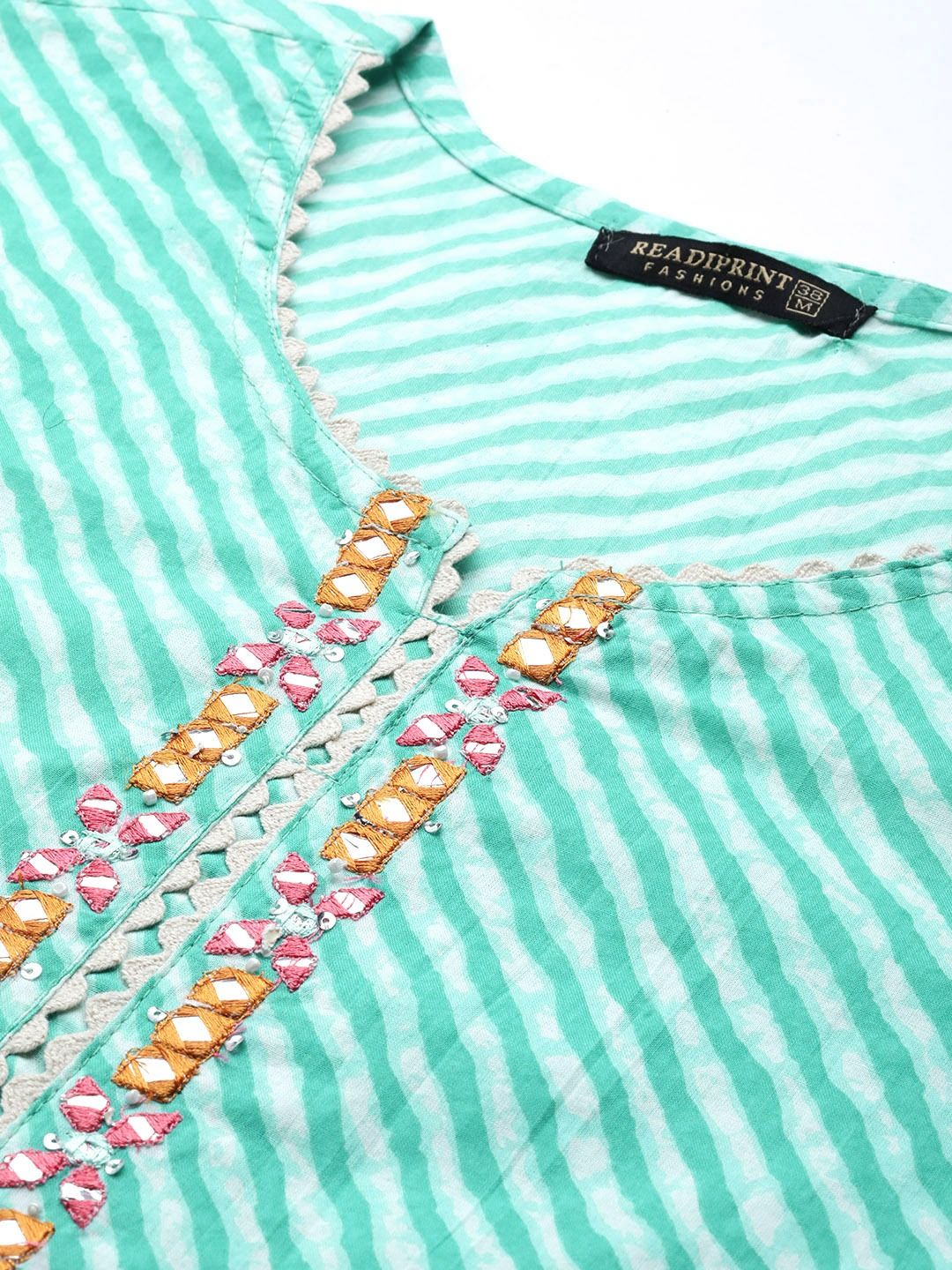 Straight Style Cotton Fabric Green Color Kurta