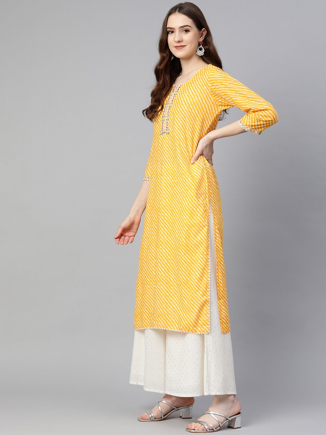 Straight Style Cotton Fabric Yellow Color Kurta