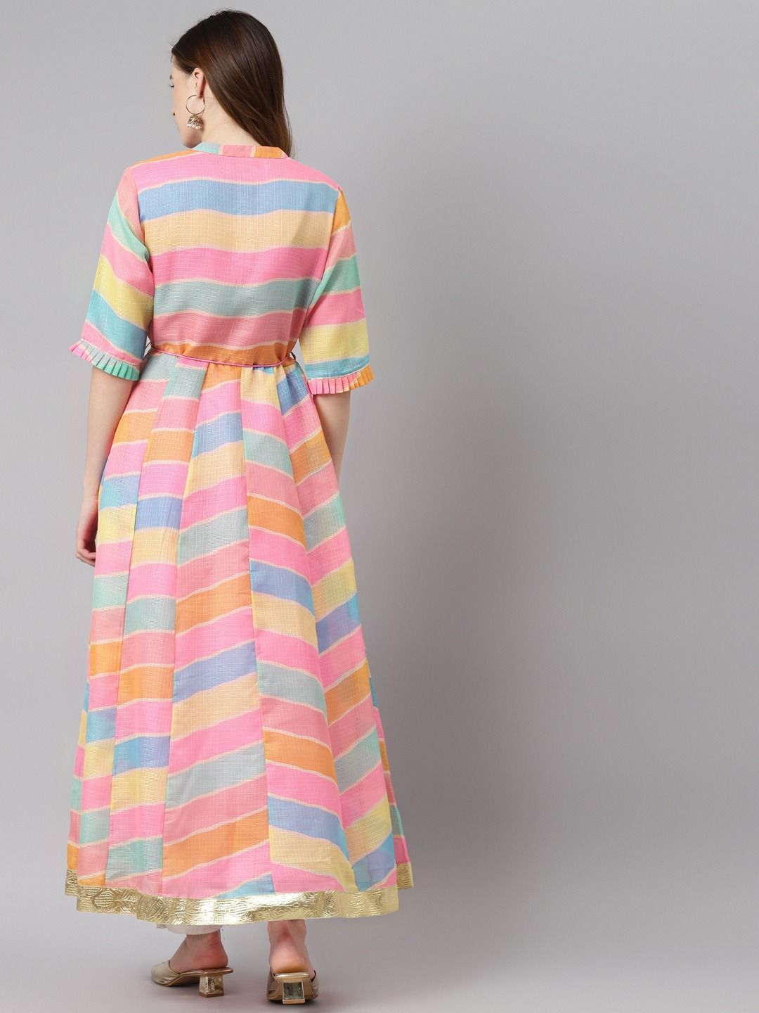 Jute Silk Fabric Multicolor Anarkali Style Lehariya Printed Kurta