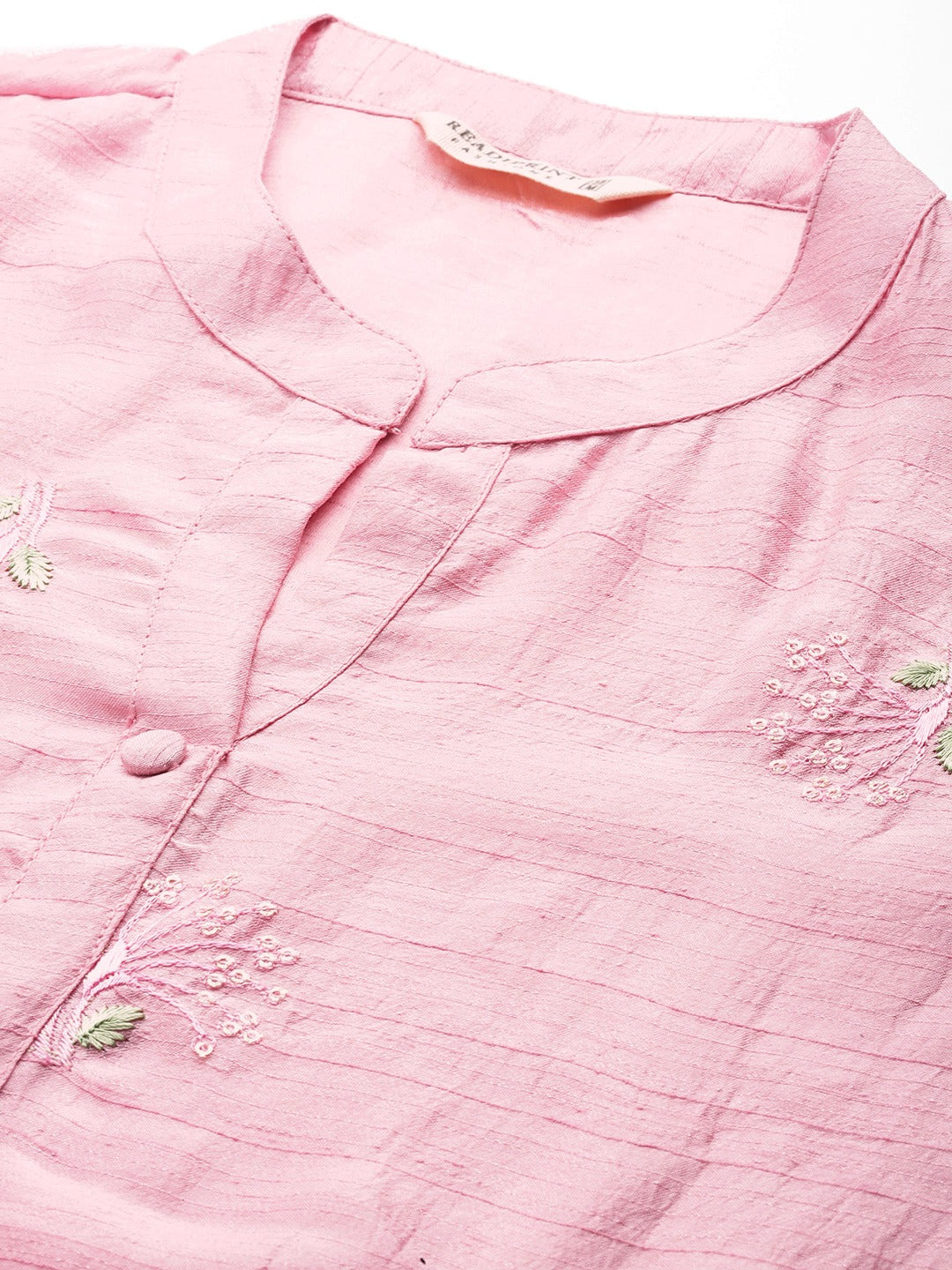 Straight Style Silk Fabric Pink Color Kurti