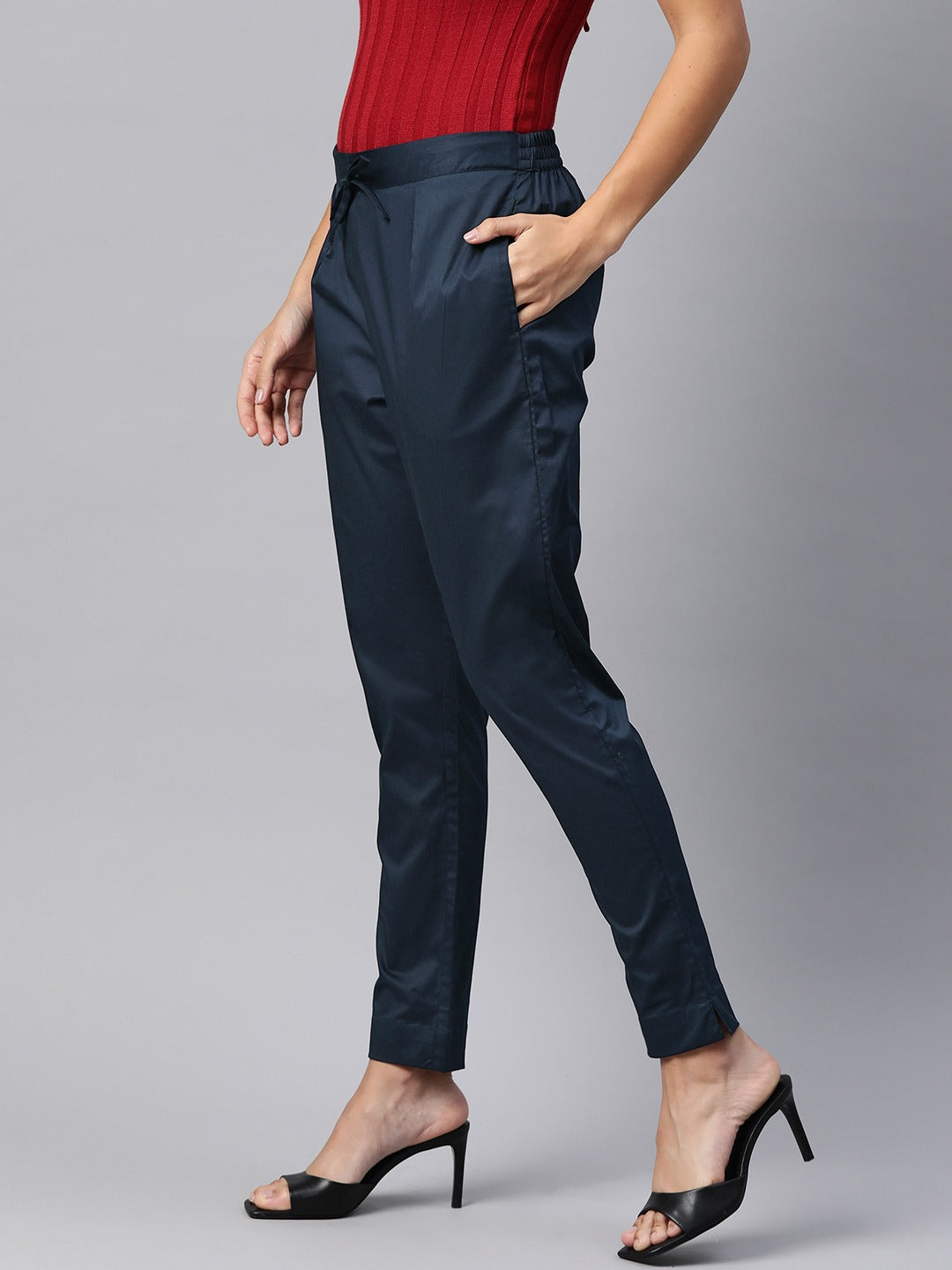 Cotton Lycra Fabric Navy Blue Color Trouser