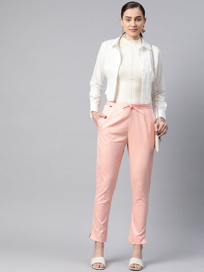 Cotton Lycra Fabric Pink Color Trouser