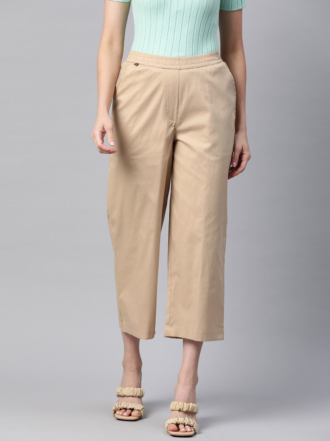 Cotton Lycra Fabric Beige Color Trouser