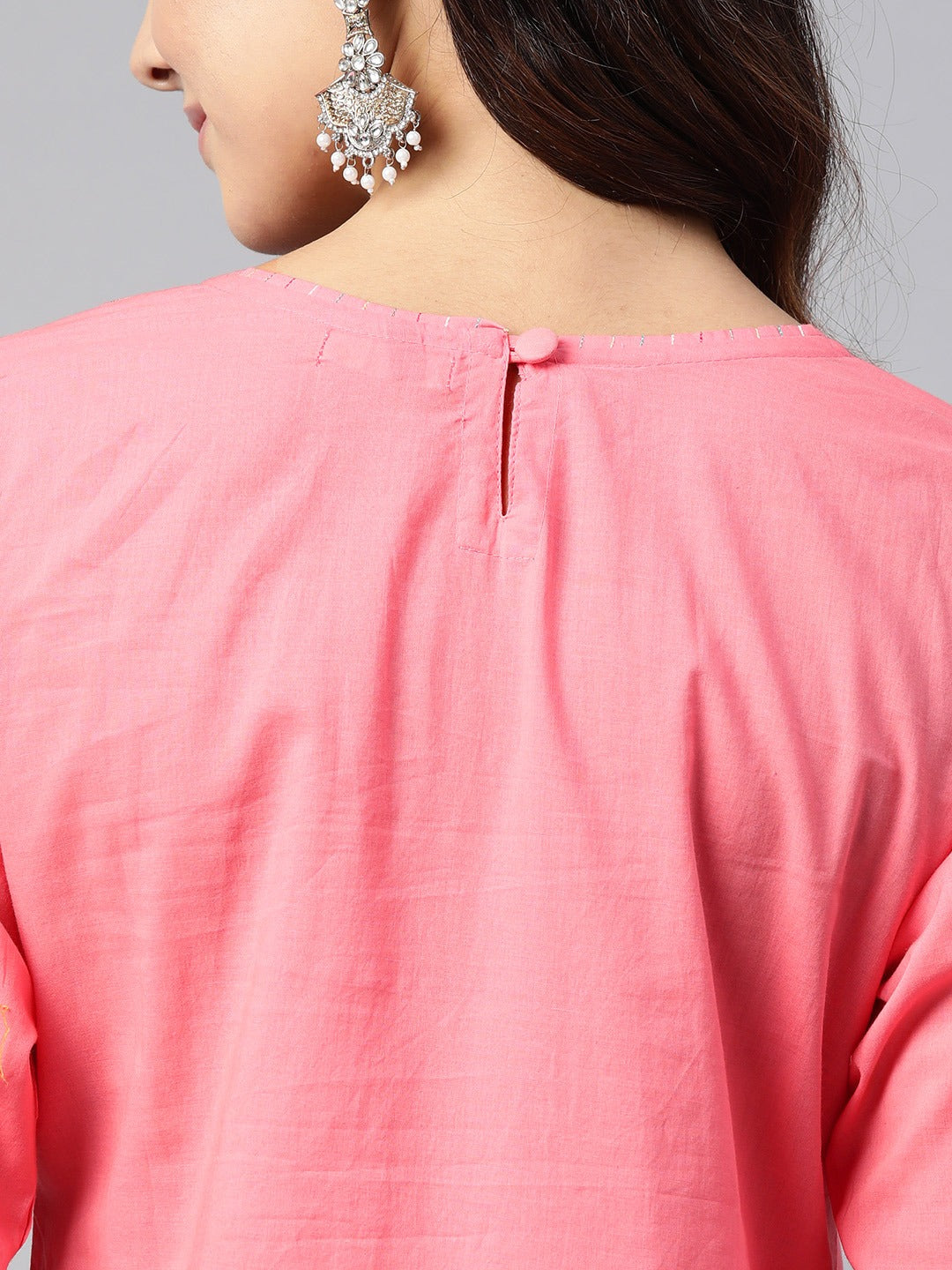 Straight Style Cotton Fabric Peach Color Kurta With Bottom