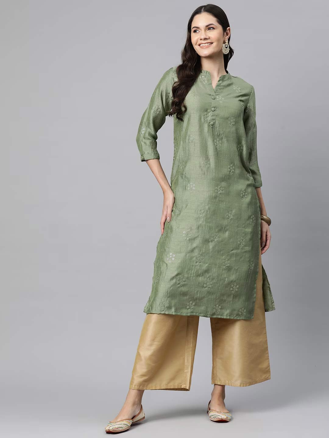 Silk Sequinned Straight Kurta