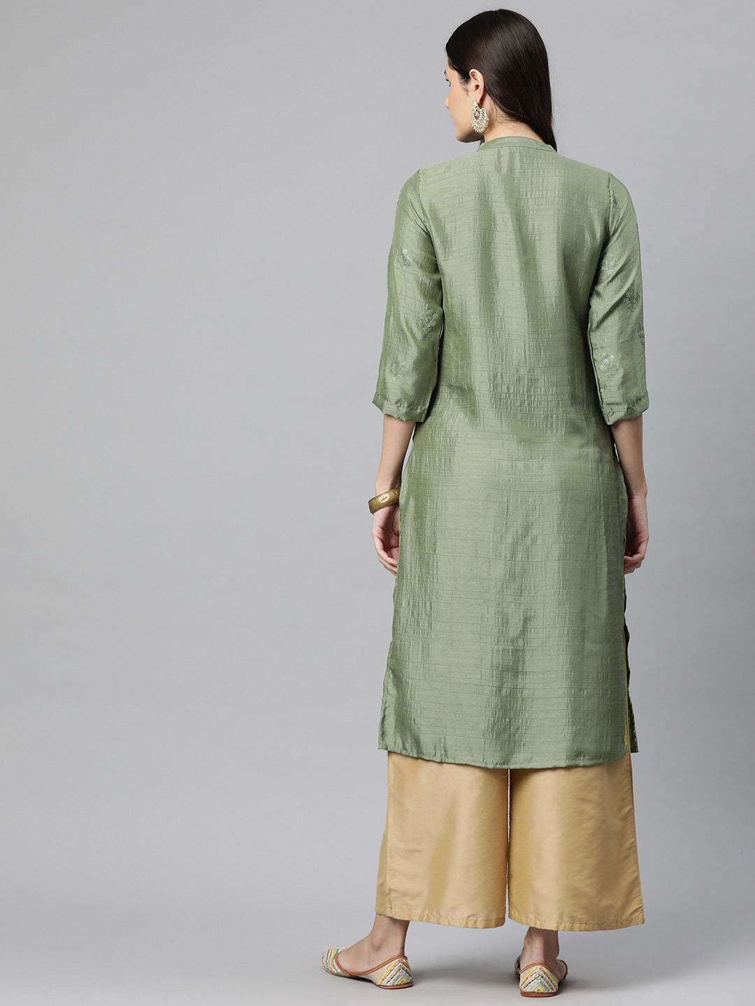 Silk Sequinned Straight Kurta