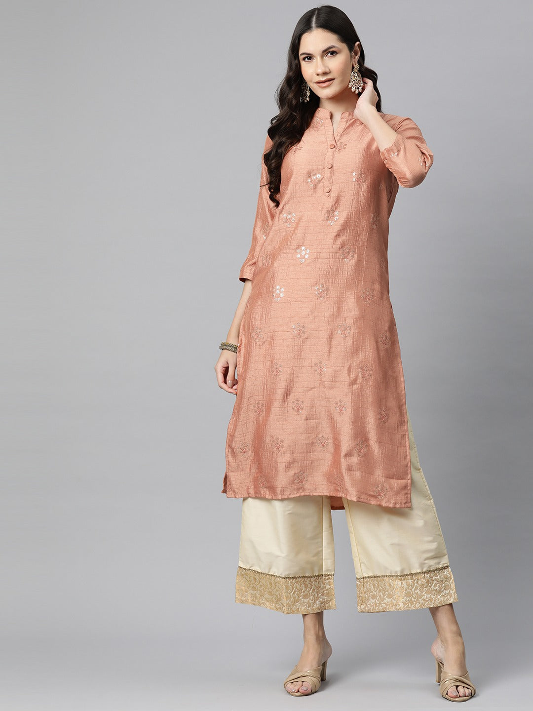 Silk Sequinned Straight Kurta