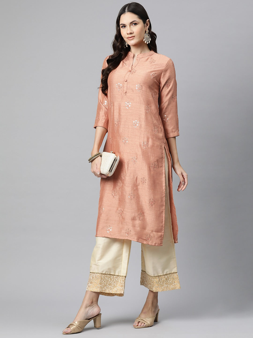 Silk Sequinned Straight Kurta