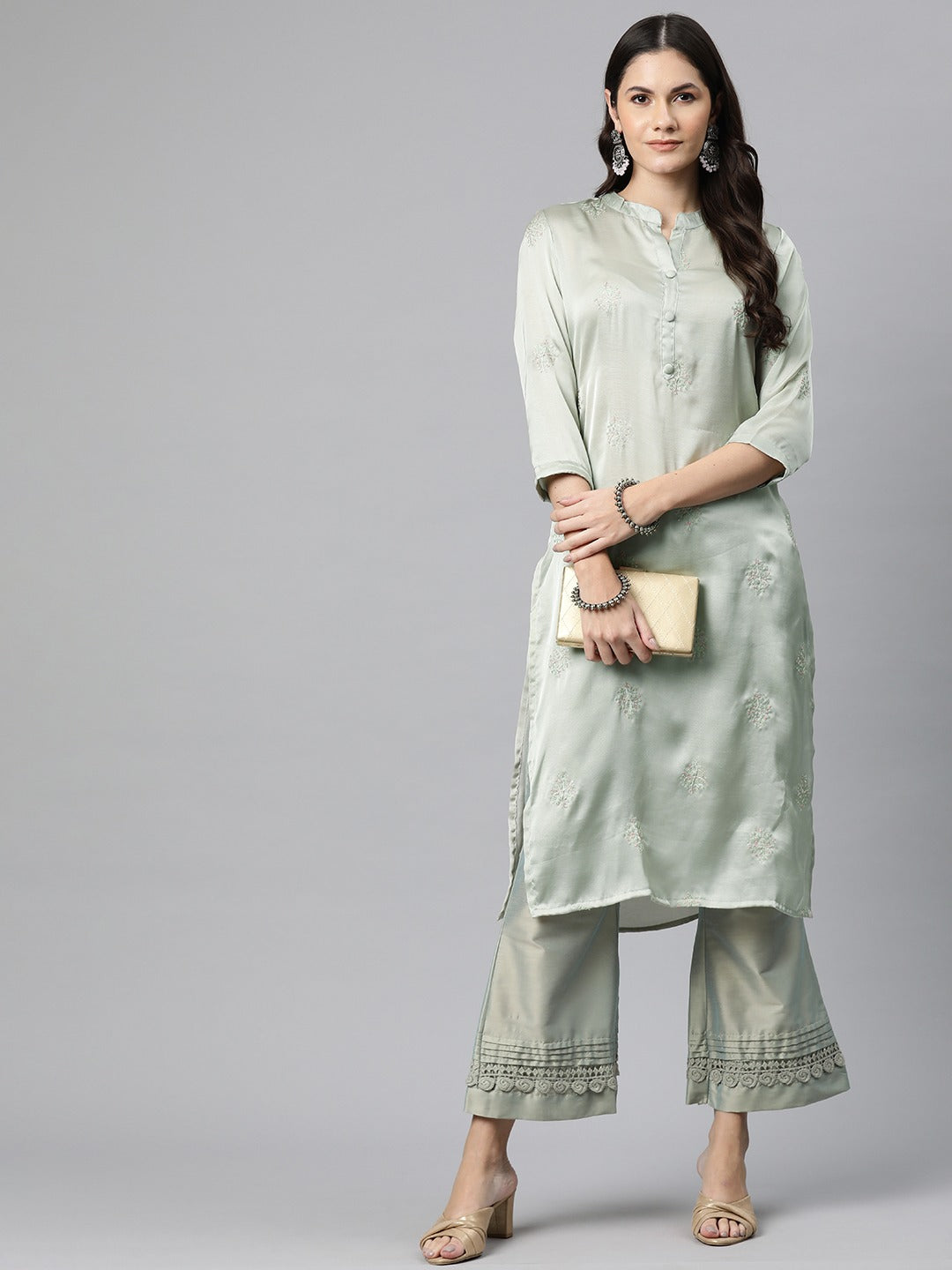 Silk Embroidered Straight Kurta